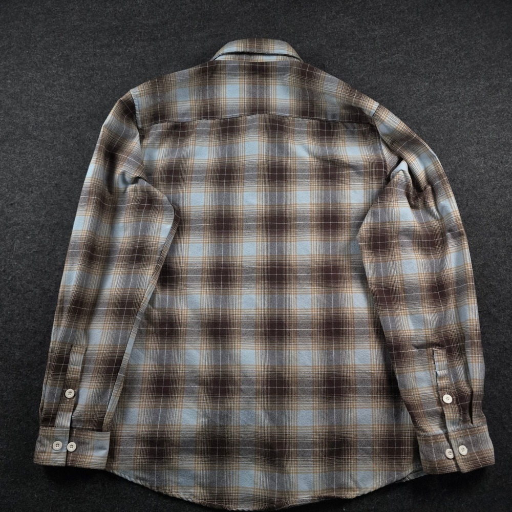 Dixxon Flannel Brown Blue Shadow Plaid Snap Button Work Shirt Grunge Men's L - Picture 4 of 14
